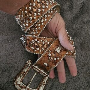 BB Simon Glam Cowgirl Blinged Brown & Silver  Belt - Size XL